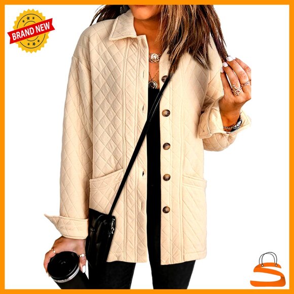 Jackets & Blazers - Quilted Casual Jacket Long Sleeve Button Down Collar Pockets